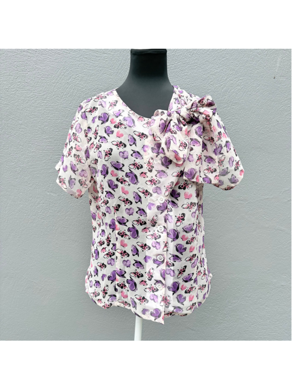 Bettie Page Butterfly Print Bow Tie Blouse XXL
